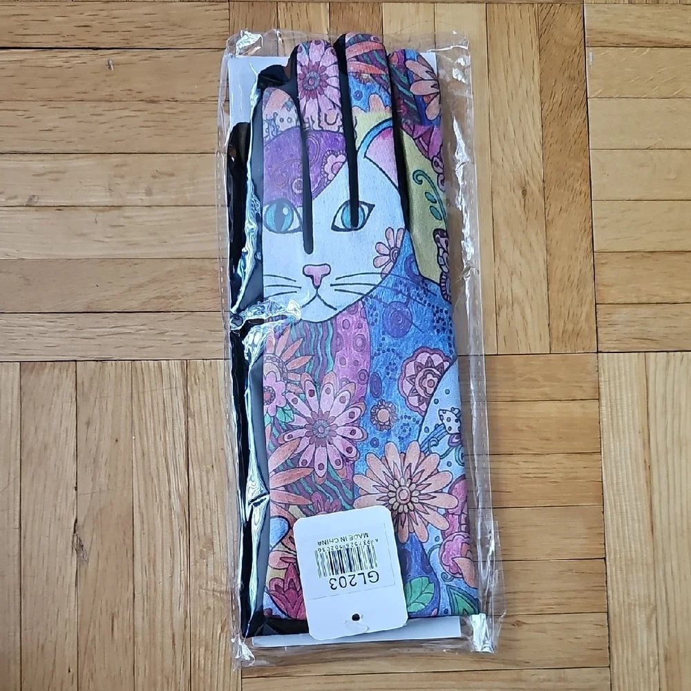 Women's Fleece Colorful Cat Design Gloves